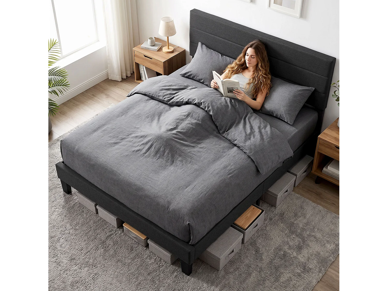 Struttura Letto Matrimoniale 160x200 cm Testiera Regolabile Nero