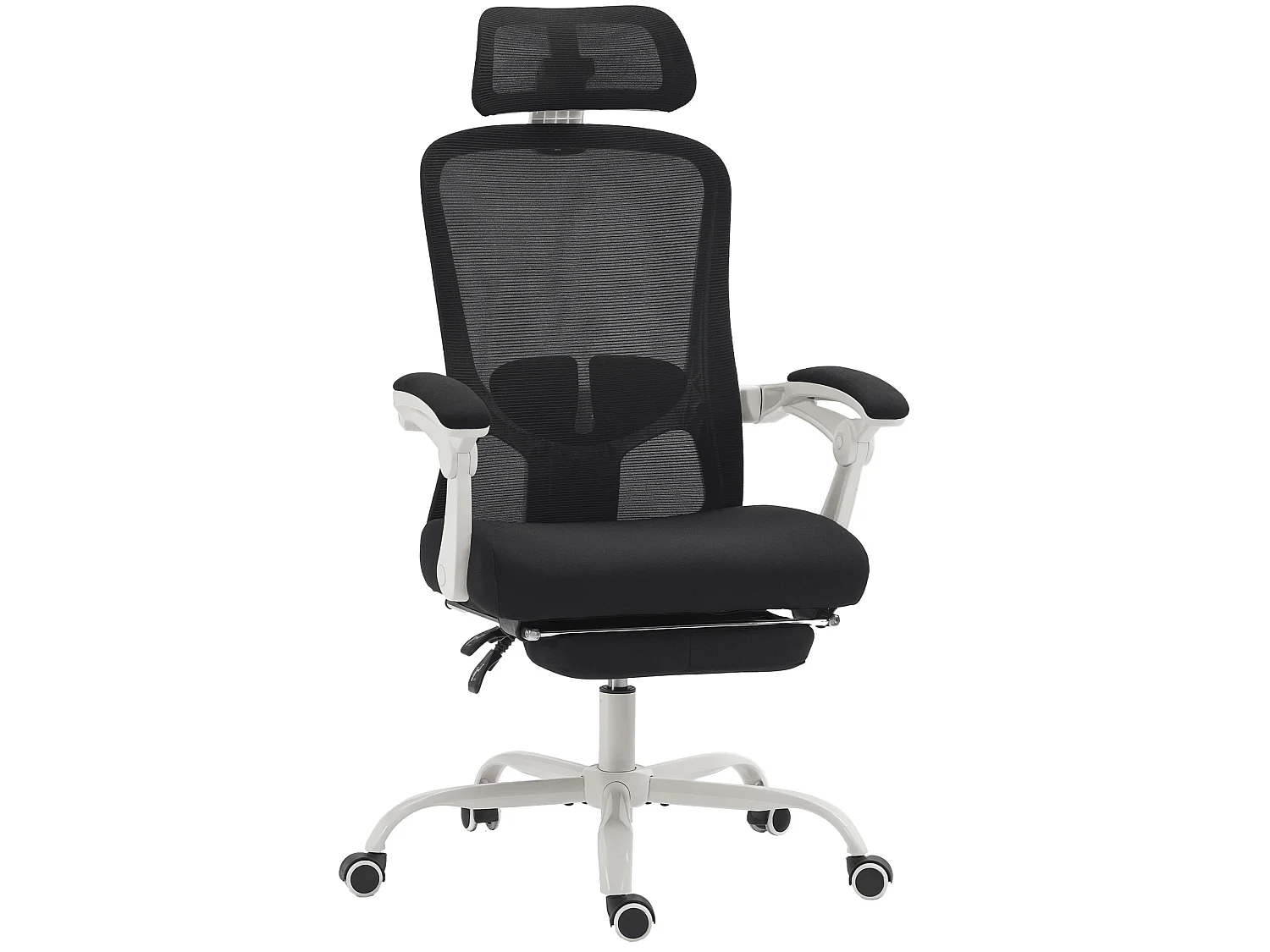 Sedia ufficio ergonomica reclinabile con poggiapiedi in rete nero