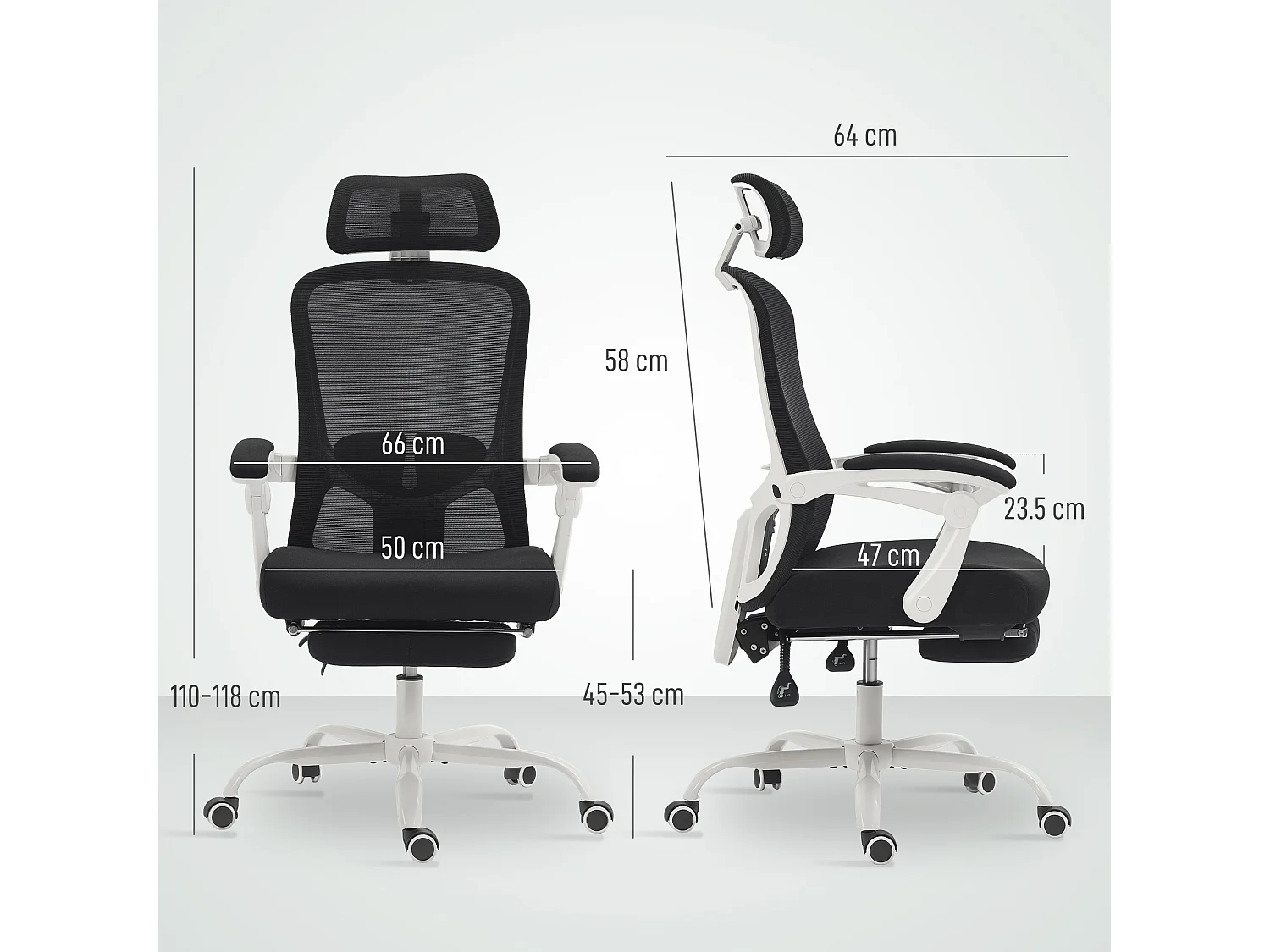 Sedia ufficio ergonomica reclinabile con poggiapiedi in rete nero