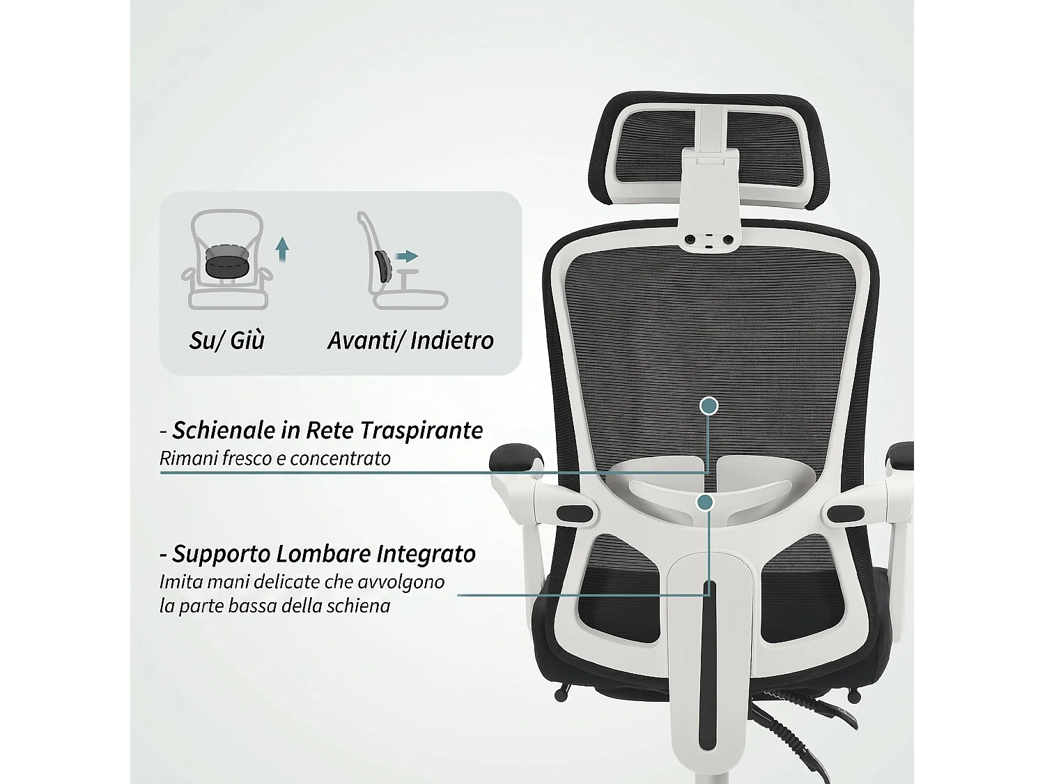 Sedia ufficio ergonomica reclinabile con poggiapiedi in rete nero