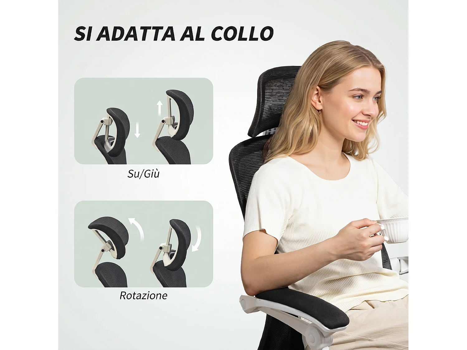 Sedia ufficio ergonomica reclinabile con poggiapiedi in rete nero