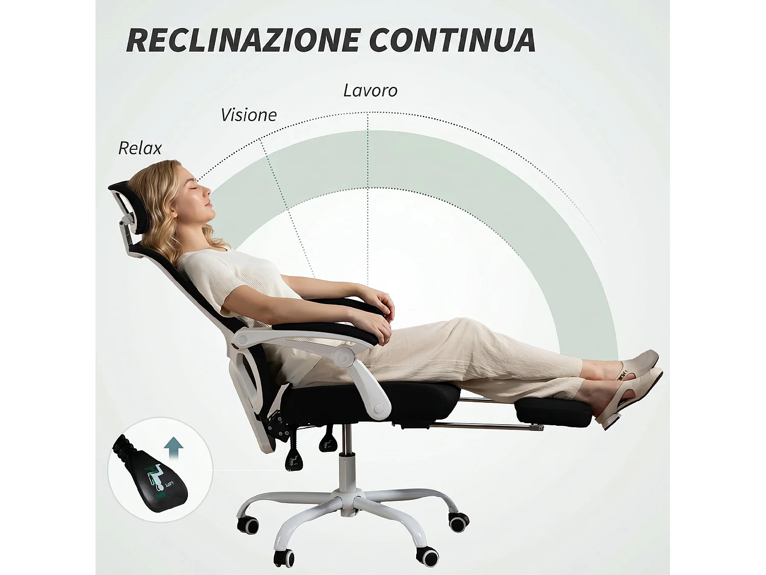 Sedia ufficio ergonomica reclinabile con poggiapiedi in rete nero