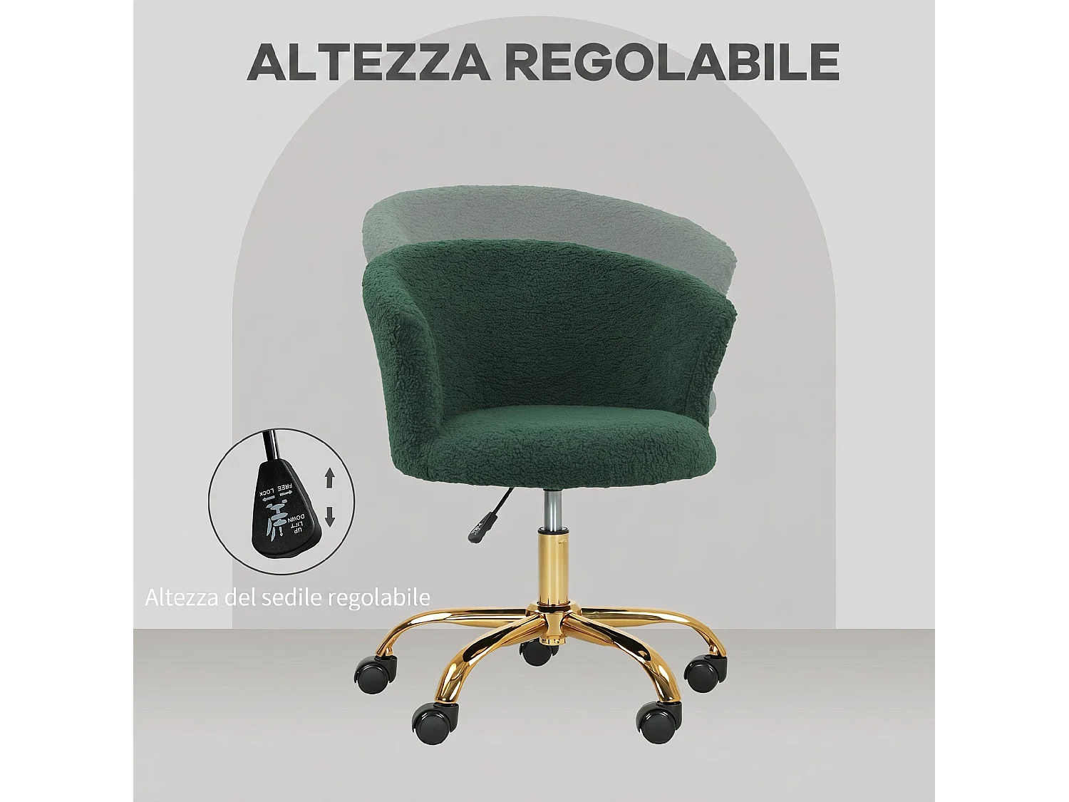 Sedia da ufficio altezza regolabile in velluto teddy verde scuro