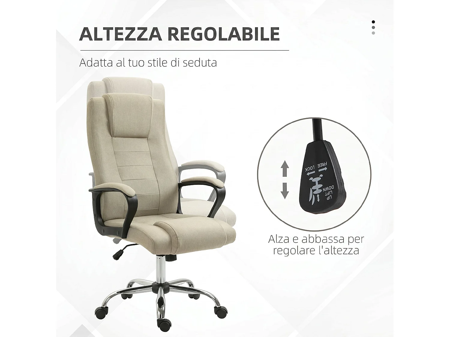 Sedia da ufficio inclinabile girevole in tessuto effetto lino beige