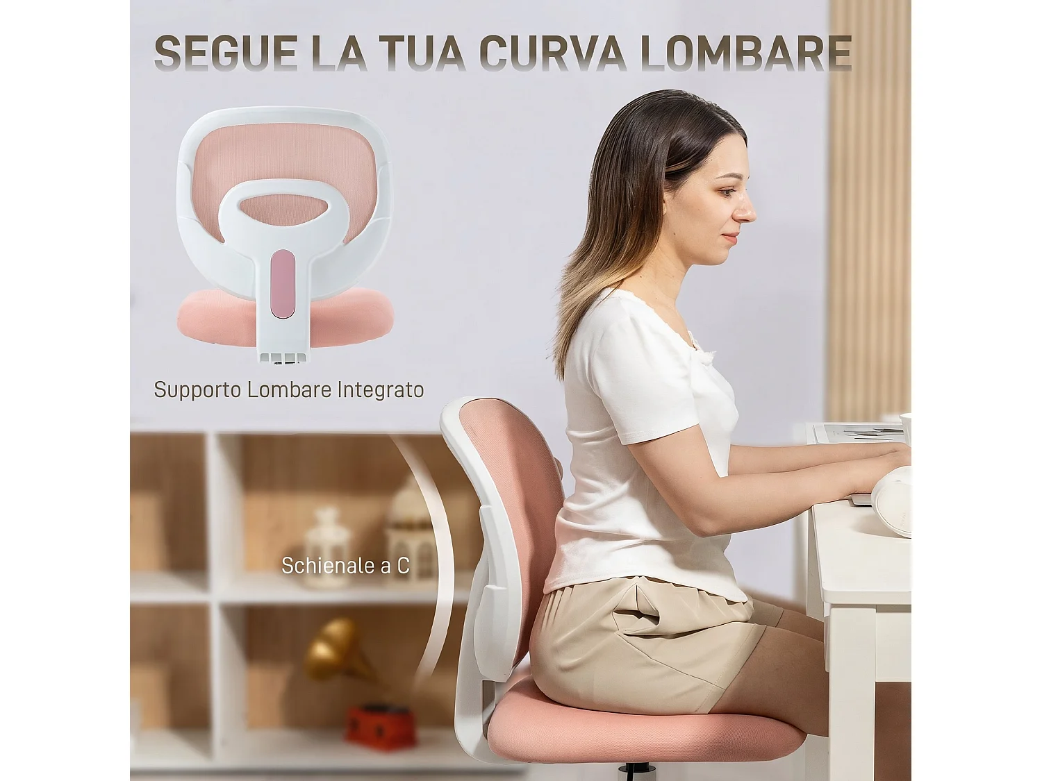 Sedia da ufficio girevole in tessuto traspirante a rete rosa