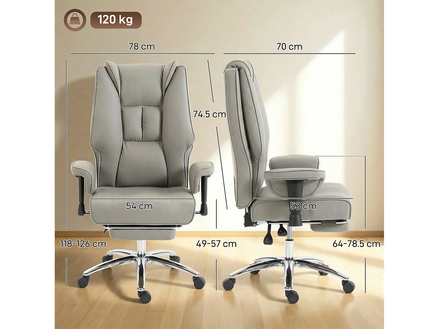 Sedia da ufficio reclinabile altezza regolabile grigio chiaro