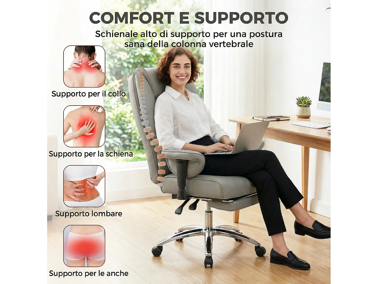 Sedia da ufficio reclinabile altezza regolabile grigio chiaro
