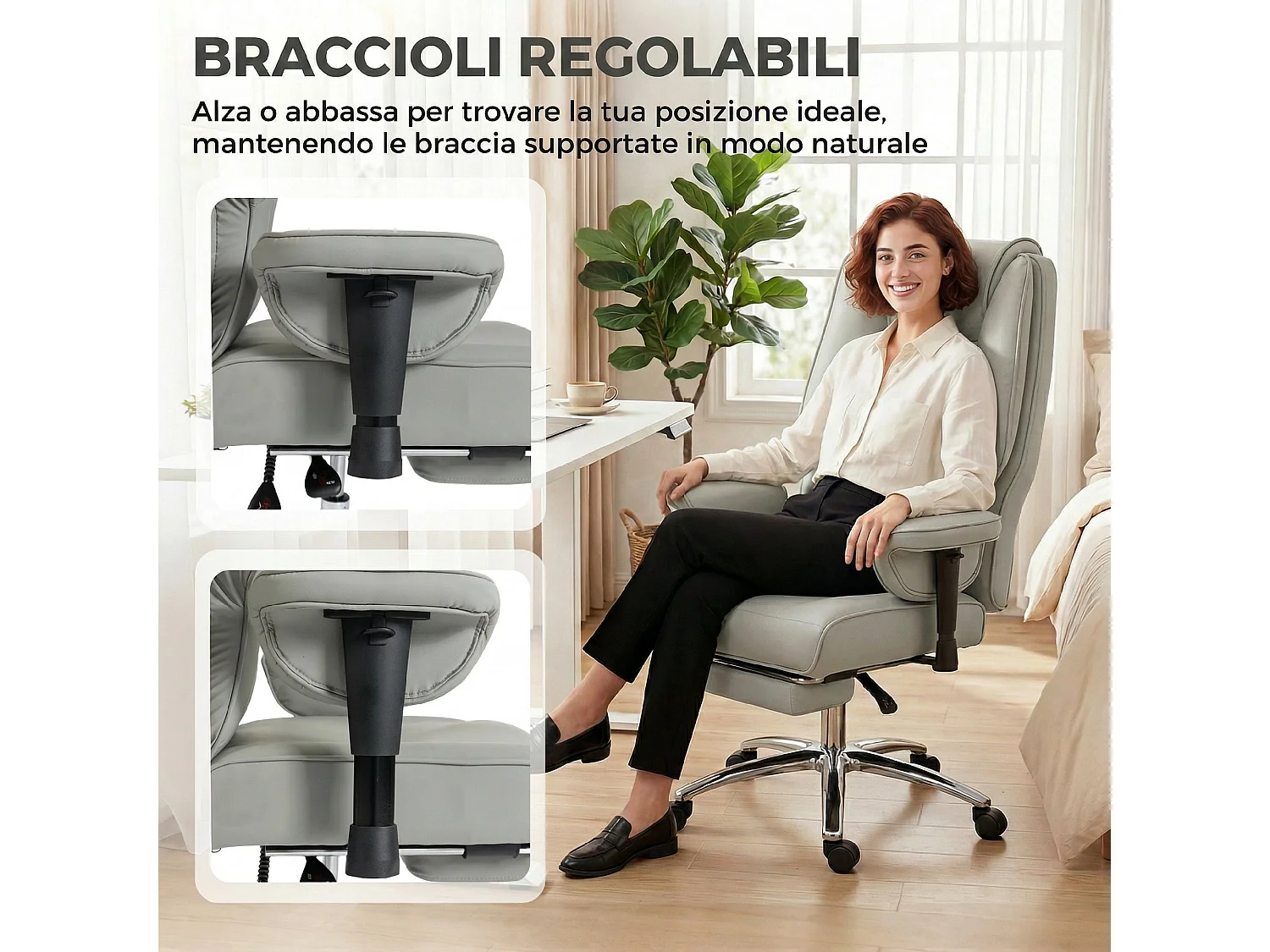 Sedia da ufficio reclinabile altezza regolabile grigio chiaro