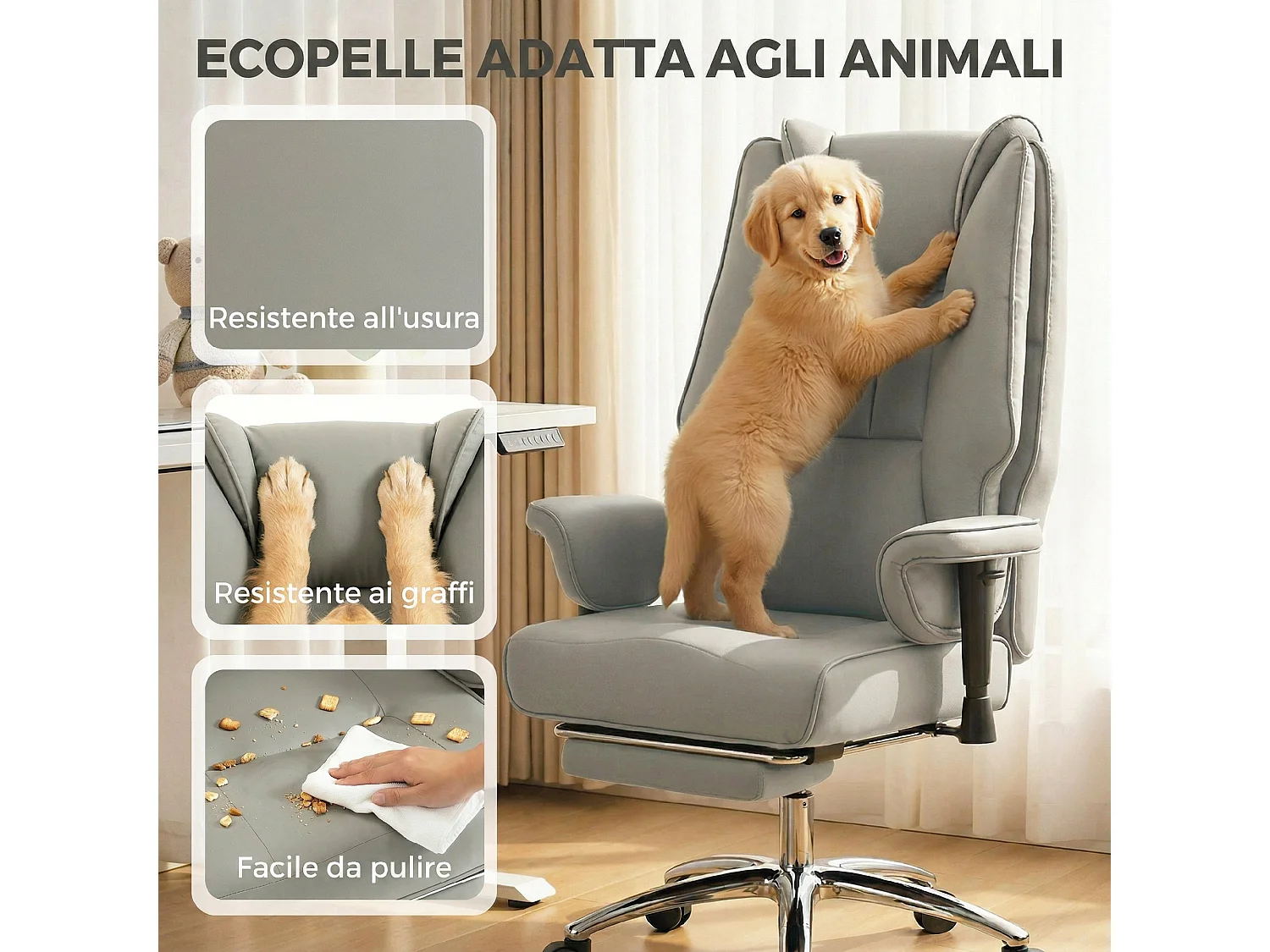 Sedia da ufficio reclinabile altezza regolabile grigio chiaro