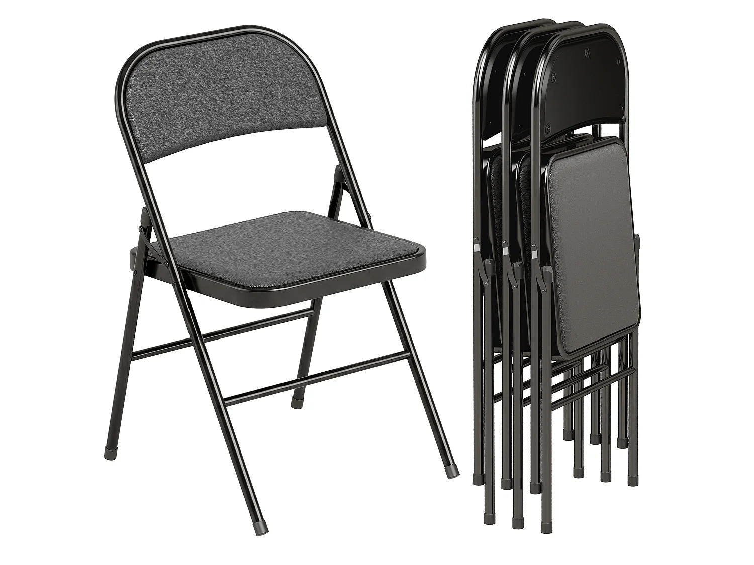 Set 4 sedie pieghevoli imbottite in finta pelle e metallo nero