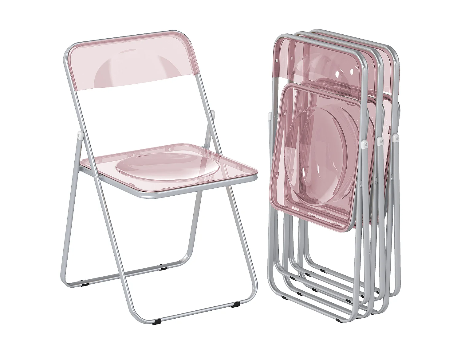 Set da 4 sedie pieghevoli in acrilico trasparenti, rosa