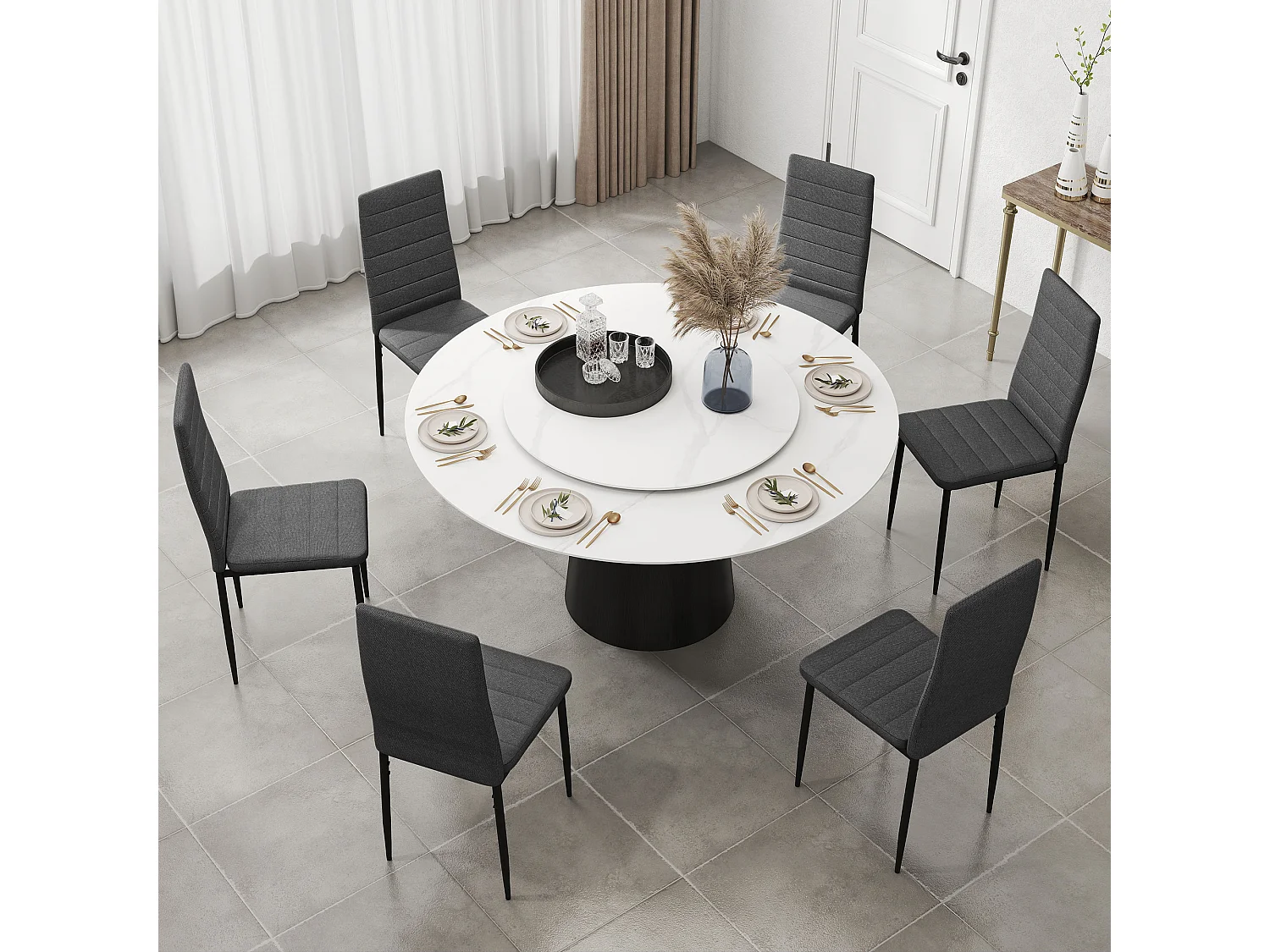 Set 6 sedie imbottite per soggiorno o sala da pranzo, grigio