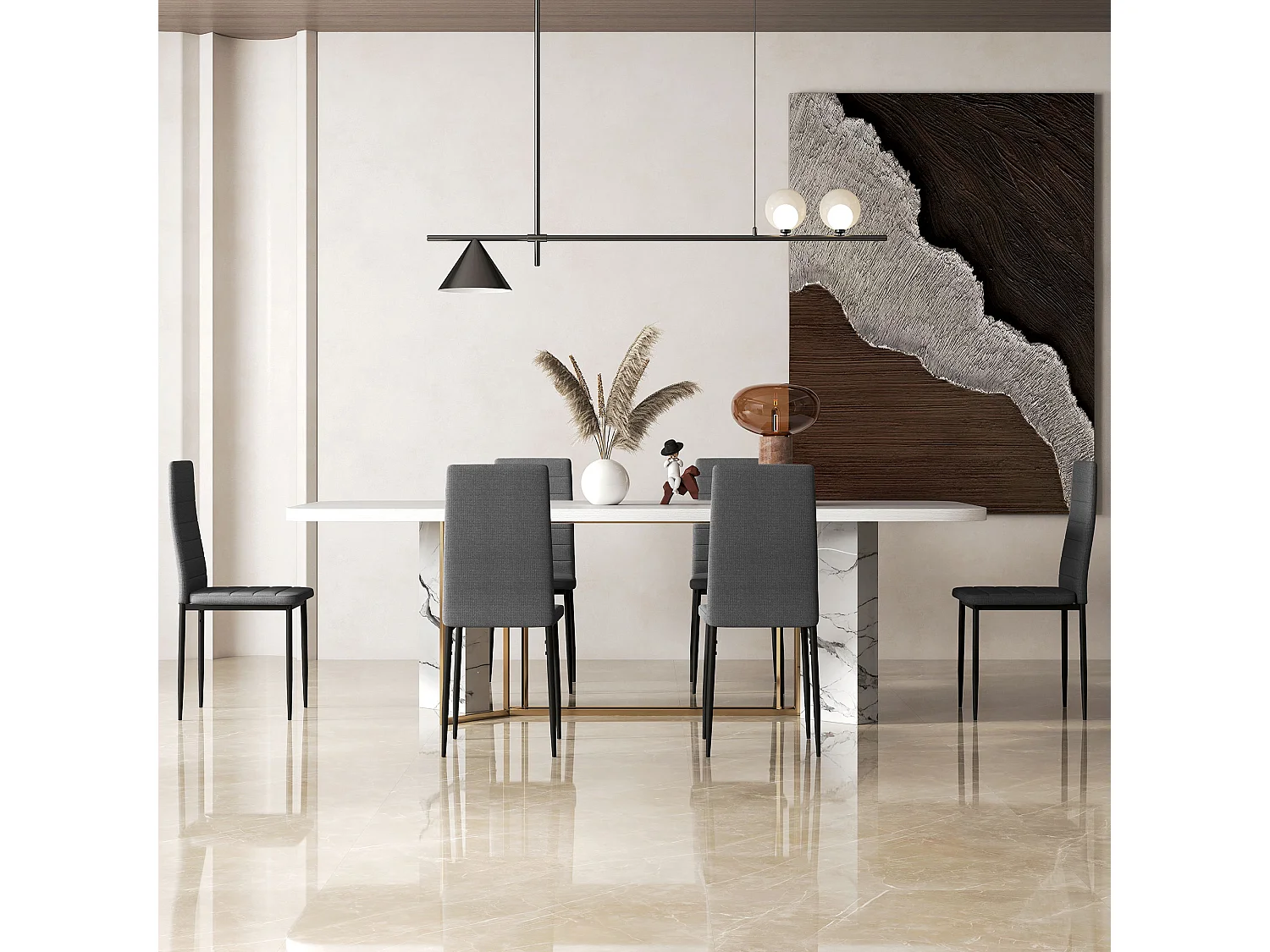 Set 6 sedie imbottite per soggiorno o sala da pranzo, grigio
