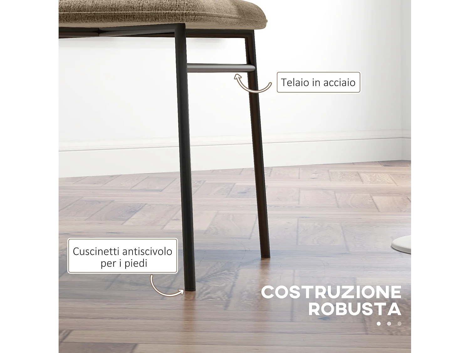 Set sedie da pranzo in acciaio e tessuto effetto lino marrone chiaro