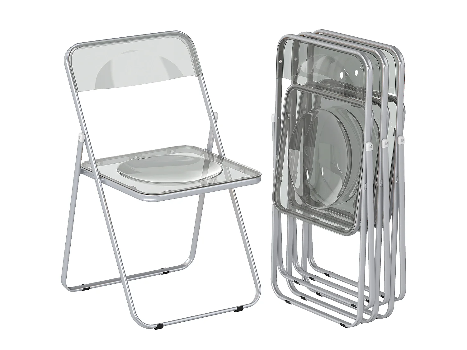 Set da 4 sedie pieghevoli in acrilico trasparenti, grigio