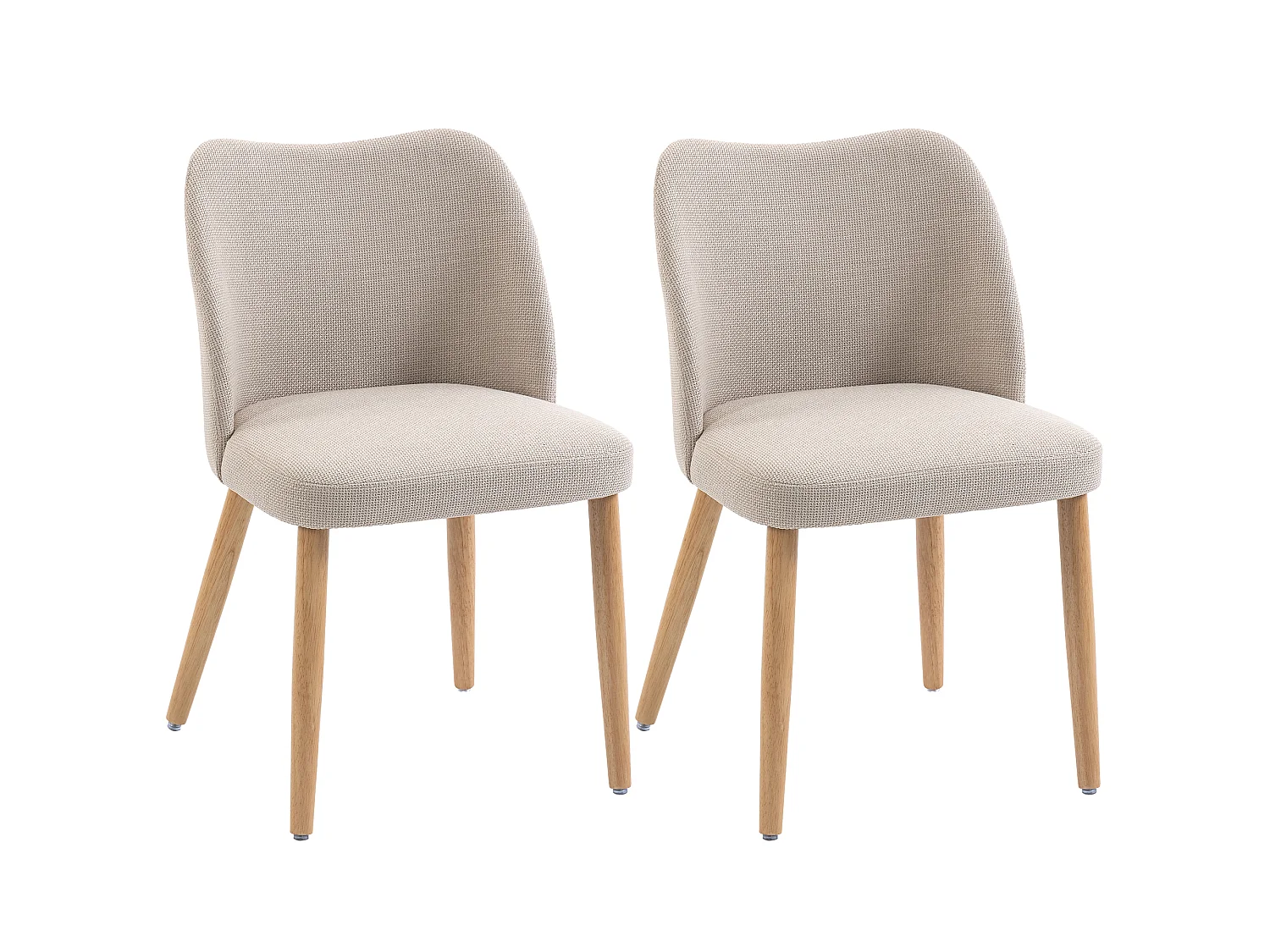 Set 2 sedie da pranzo in tessuto effetto lino e legno crema