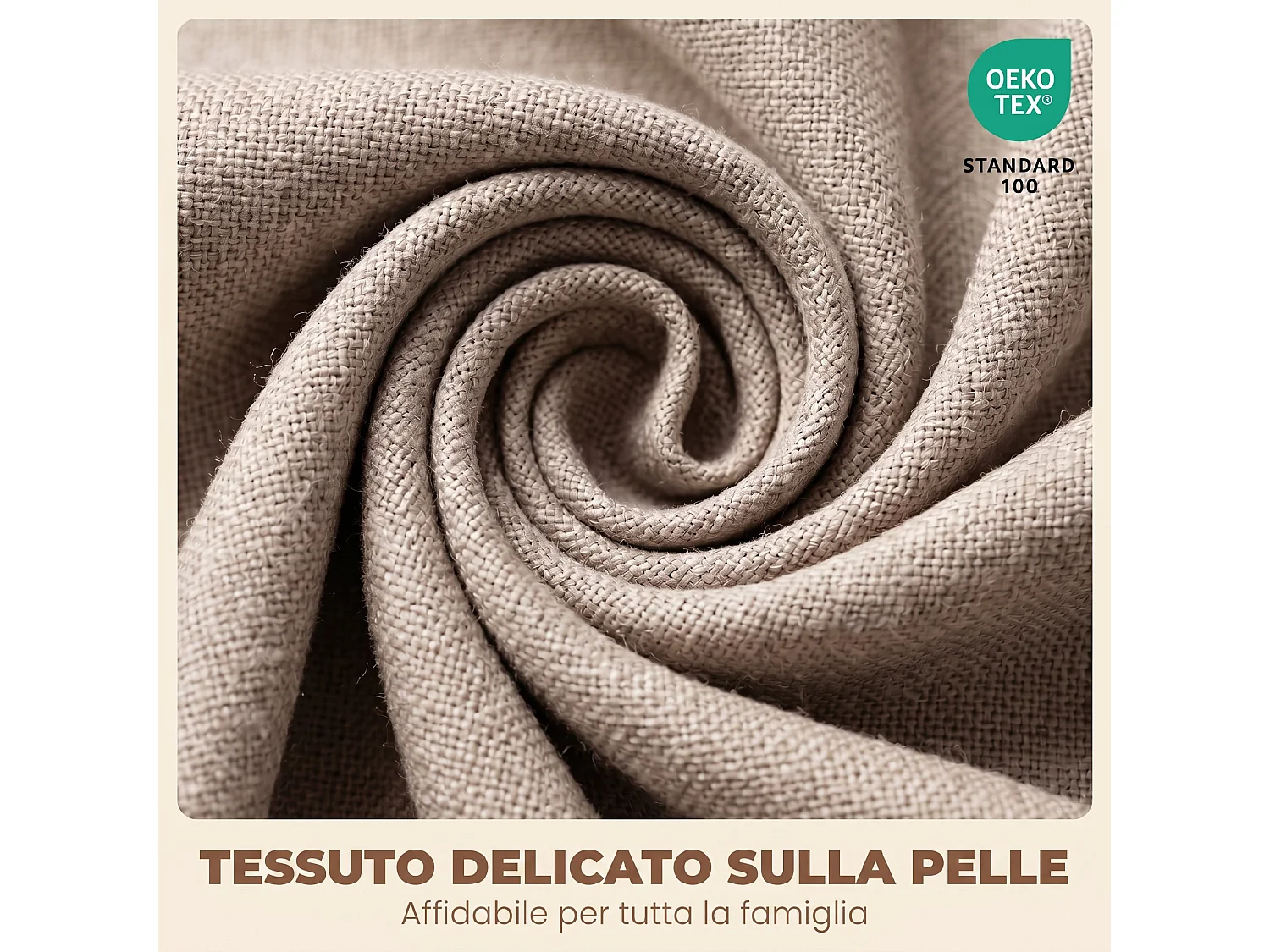 Set 2 sedie da pranzo in tessuto effetto lino e legno crema