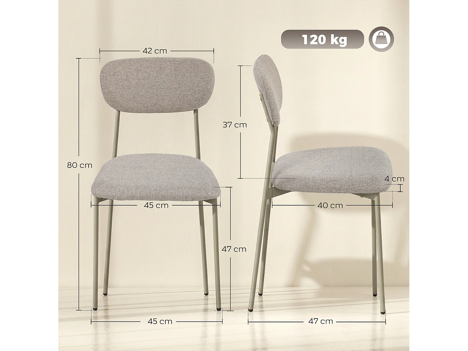 Set di sedie da pranzo impilabili in tessuto marrone chiaro