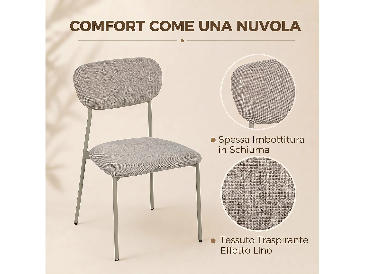 Set di sedie da pranzo impilabili in tessuto marrone chiaro