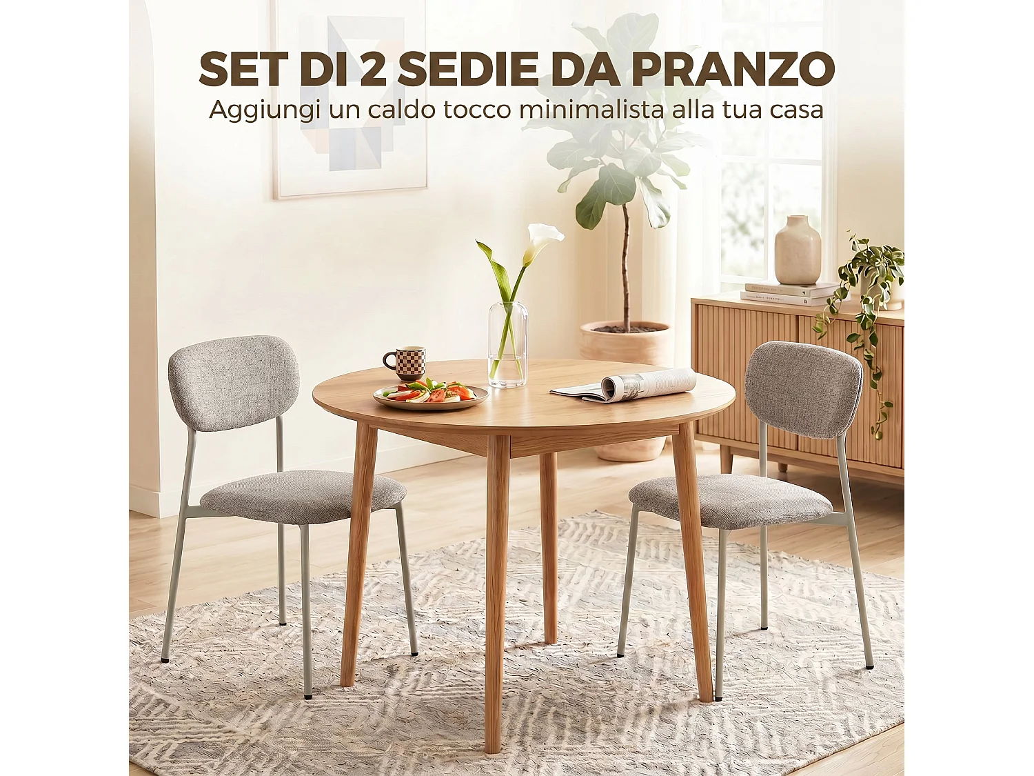 Set di sedie da pranzo impilabili in tessuto marrone chiaro