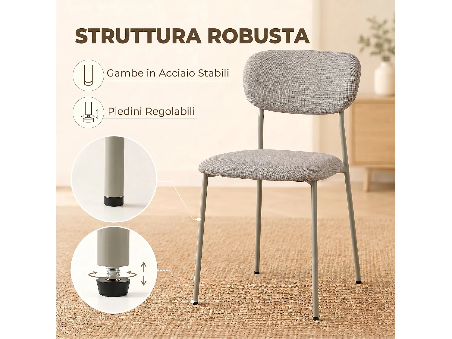 Set di sedie da pranzo impilabili in tessuto marrone chiaro