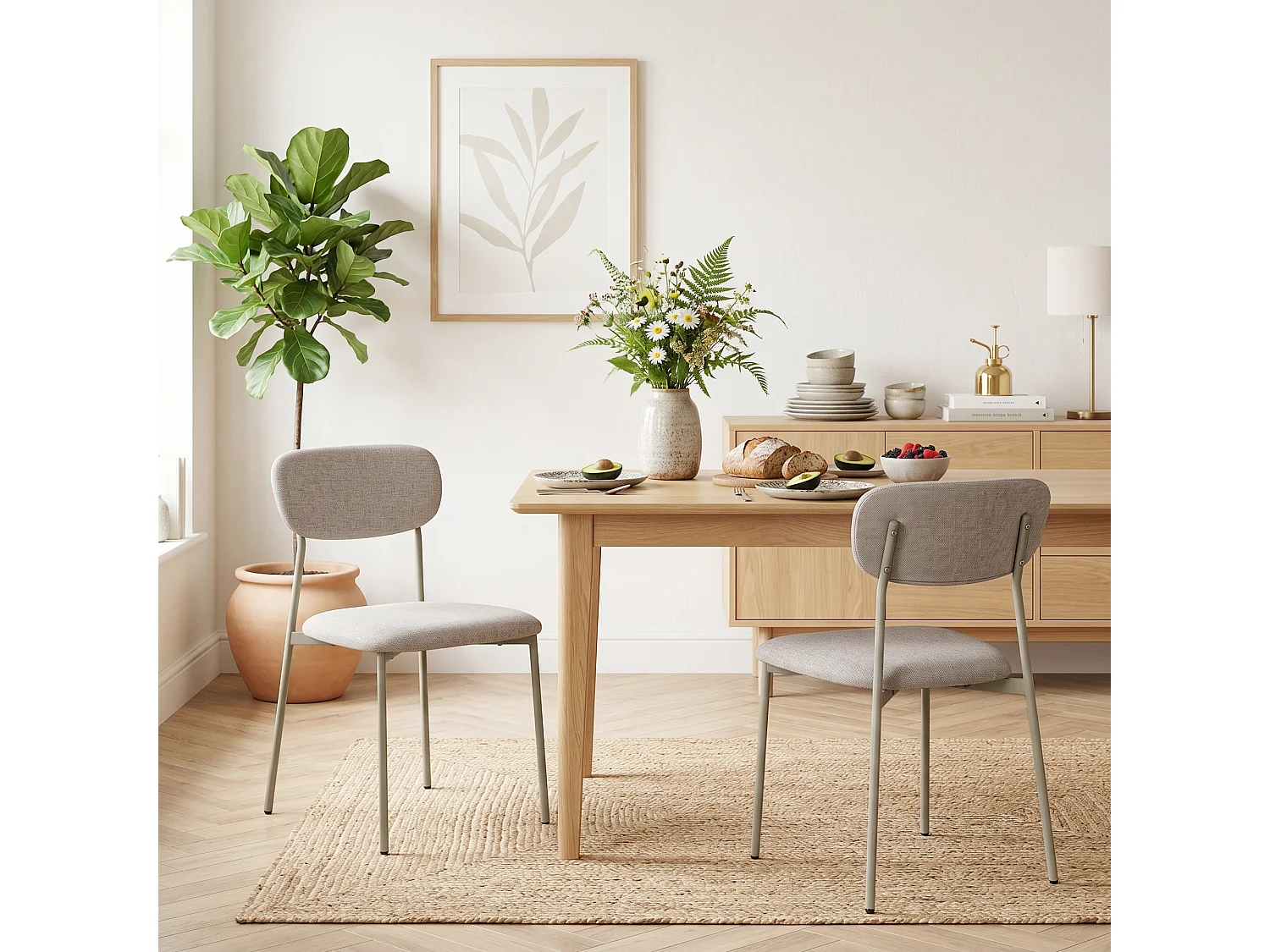 Set di sedie da pranzo impilabili in tessuto marrone chiaro