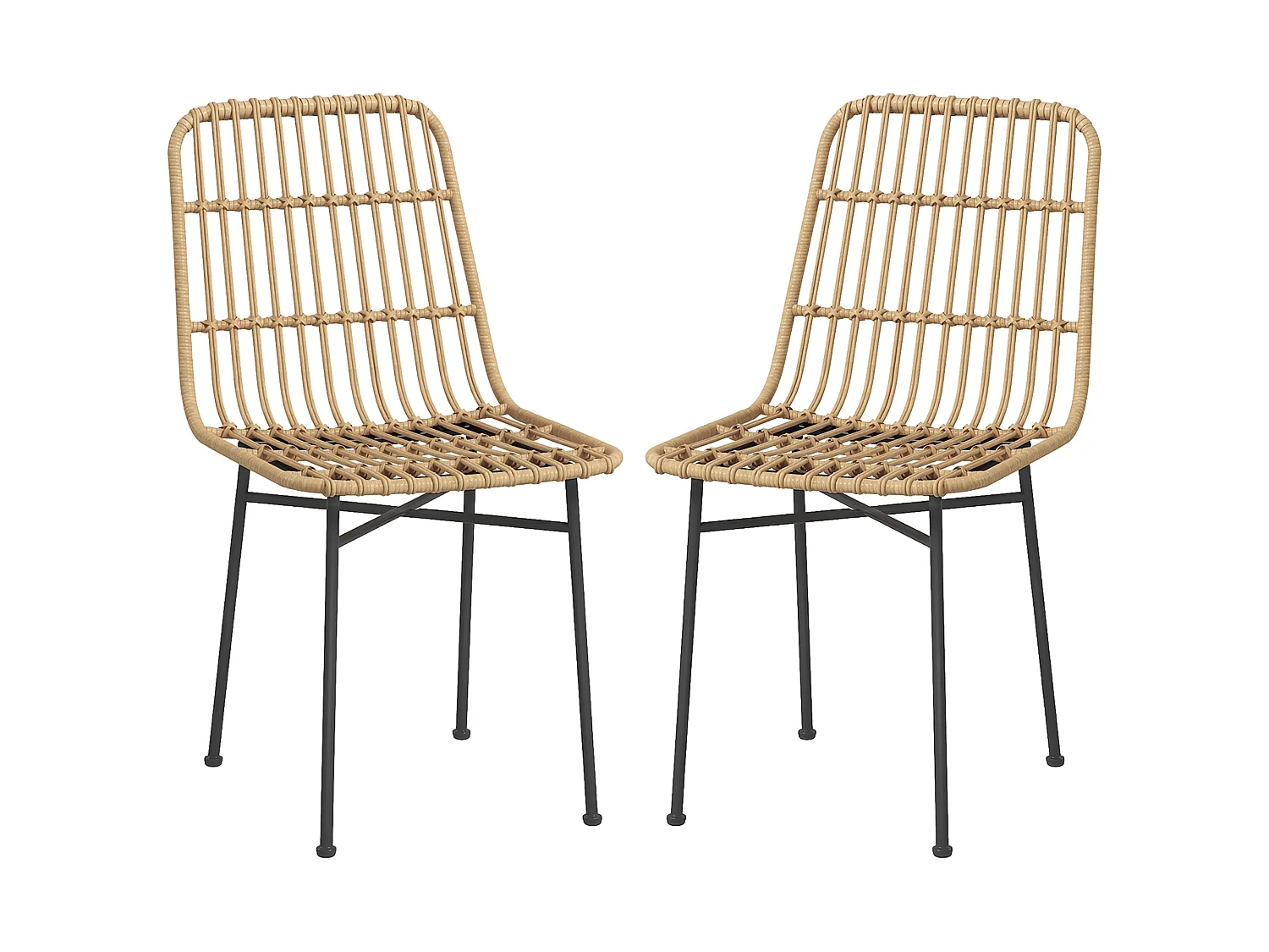 Set 2 sedie per cucina stile boho in rattan pe e acciaio giallo