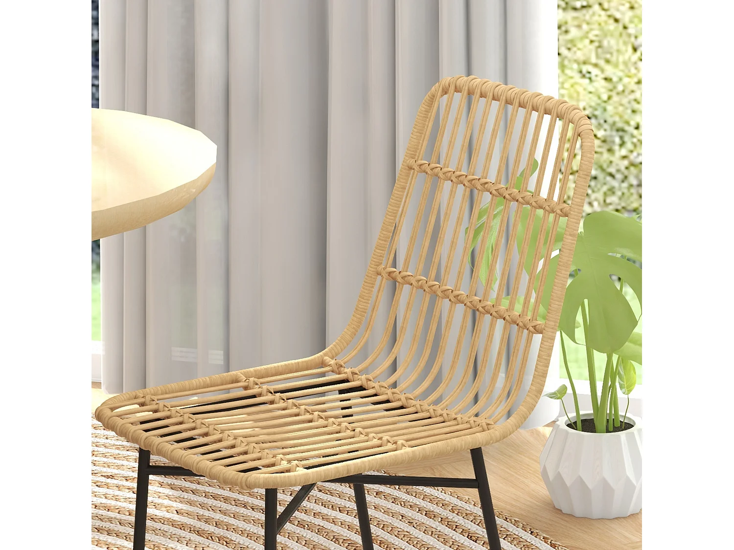 Set 2 sedie per cucina stile boho in rattan pe e acciaio giallo