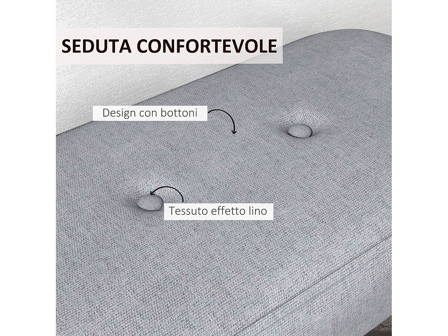 Panca imbottita fondo letto in tessuto grigio e gambe acciaio