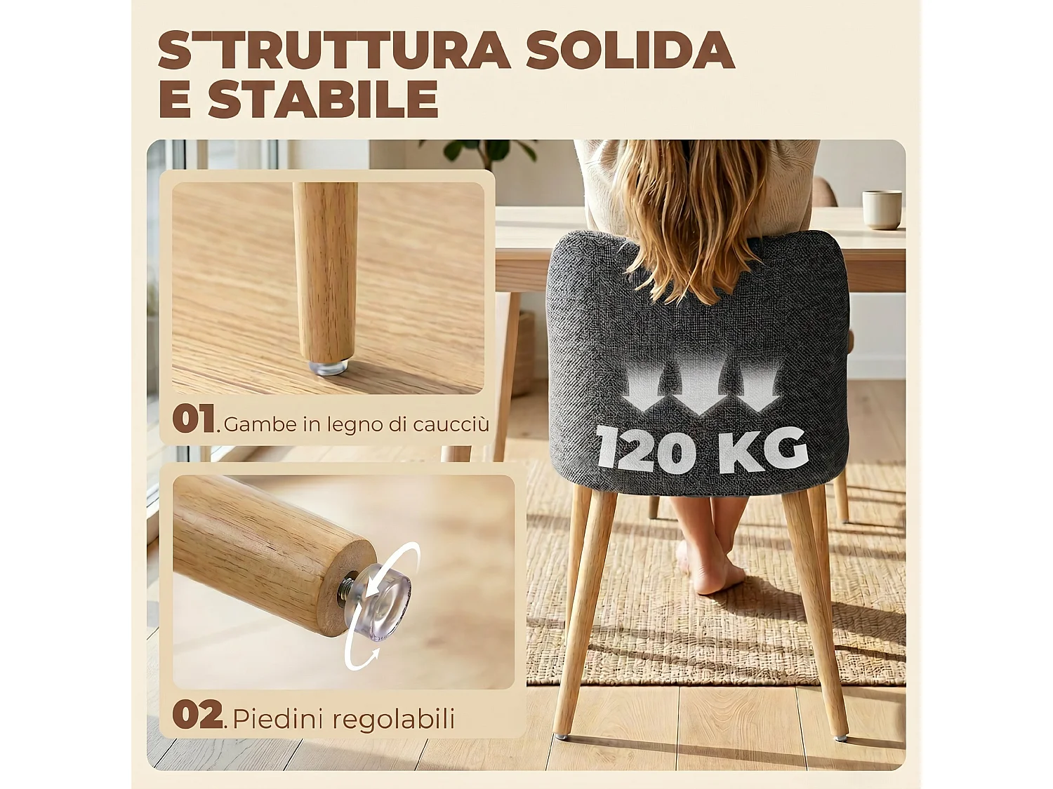 Set 2 sedie moderne con schienale curvo in lino grigio chiaro