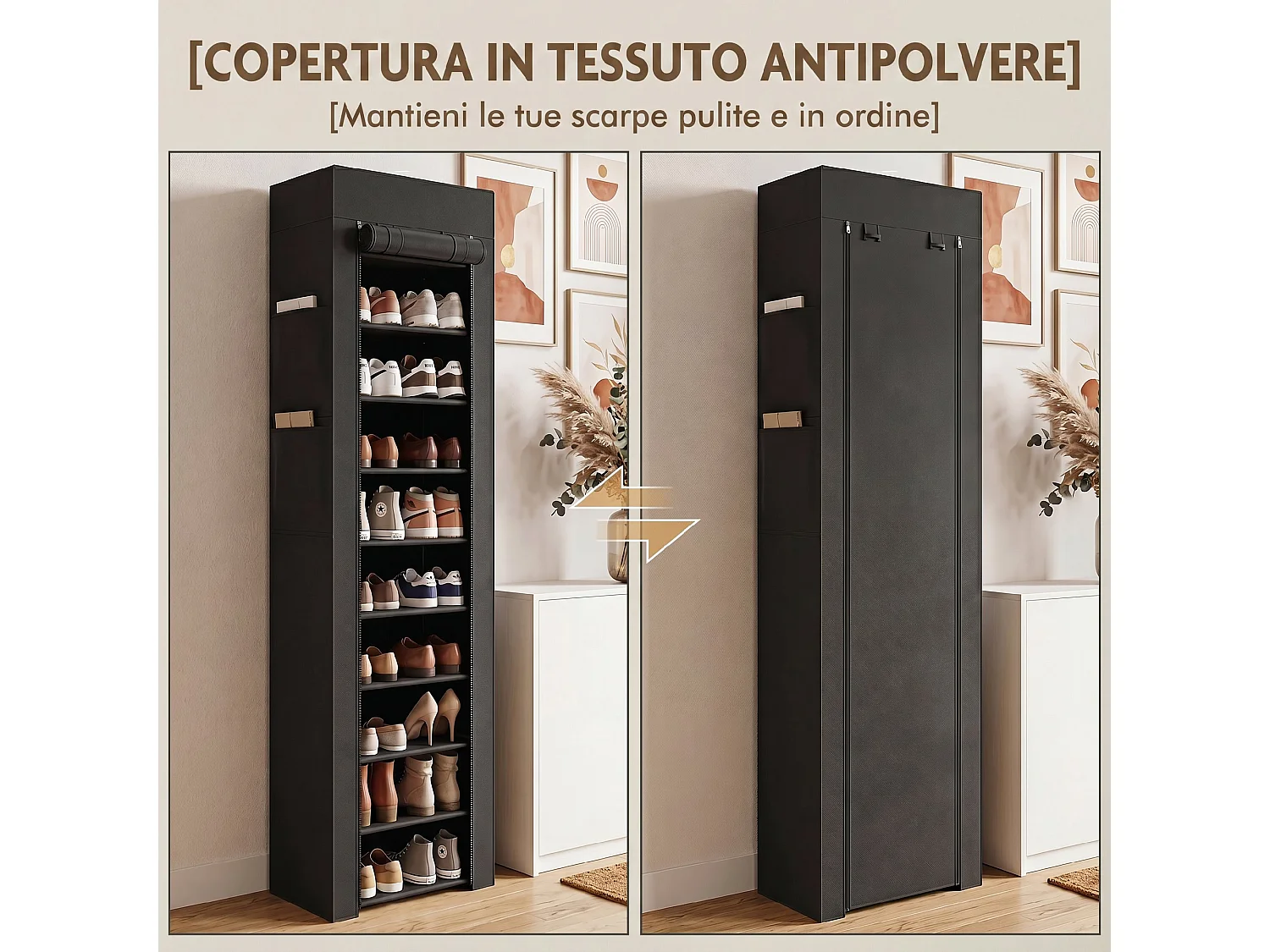 Scarpiera con 10 ripiani in metallo nero