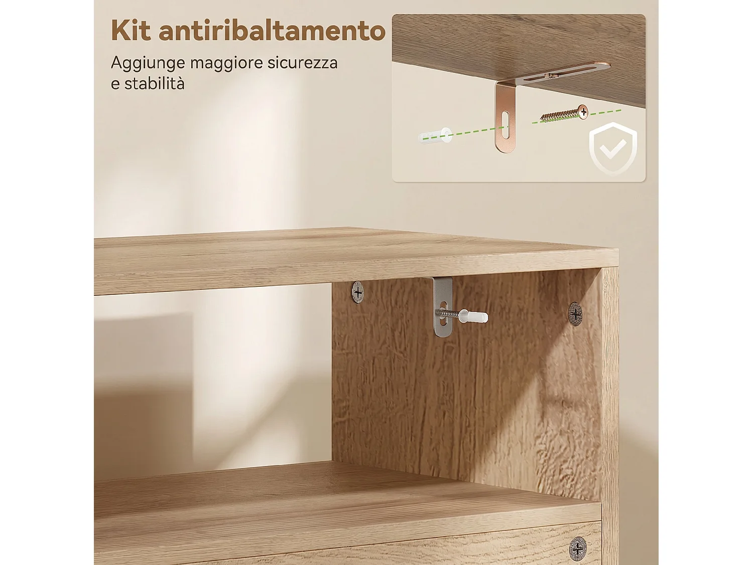 Scarpiera salvaspazio slim con 2 ante a ribalta per 8 paia color noce