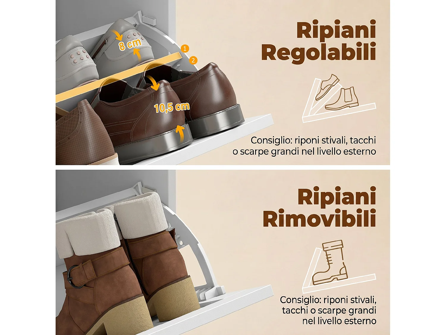 Panca portascarpe con cuscino e cassetti in legno bianco