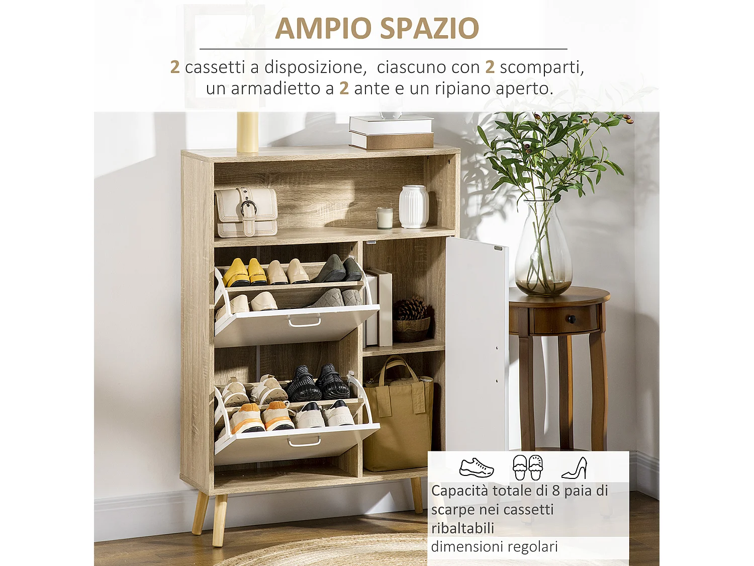 Scarpiera salvaspazio per 8 paia di scarpe 2 ante e armadietto