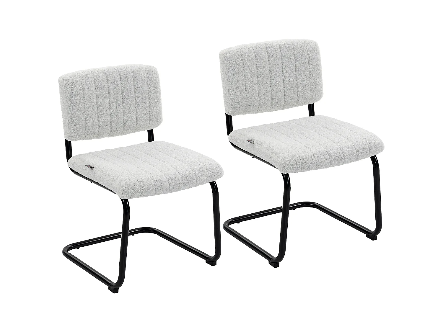 Set 2 sedie da pranzo imbottite in tessuto teddy bianco crema