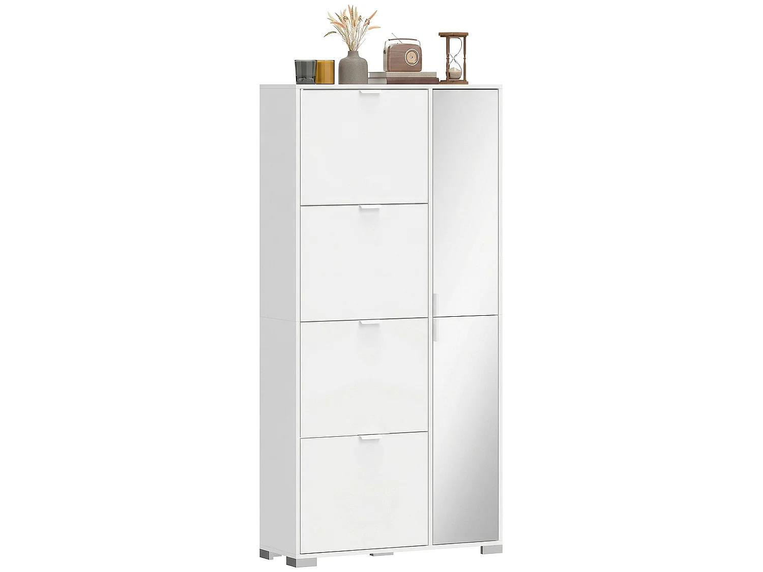 Scarpiera con 4 cassetti ribaltabili in legno bianco