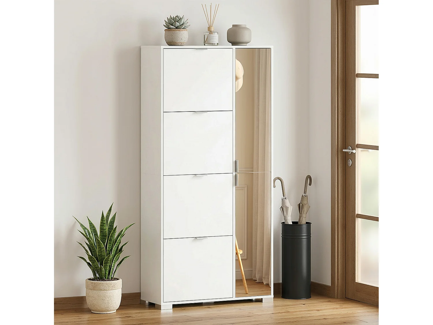 Scarpiera con 4 cassetti ribaltabili in legno bianco