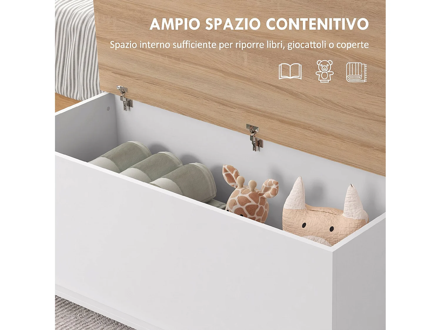 Cassapanca baule con coperchio ribaltabile 100x40x40 cm bianco