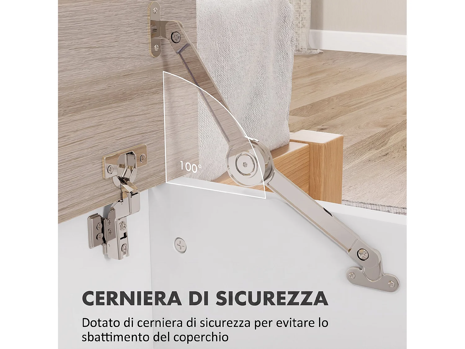Cassapanca baule con coperchio ribaltabile 100x40x40 cm bianco