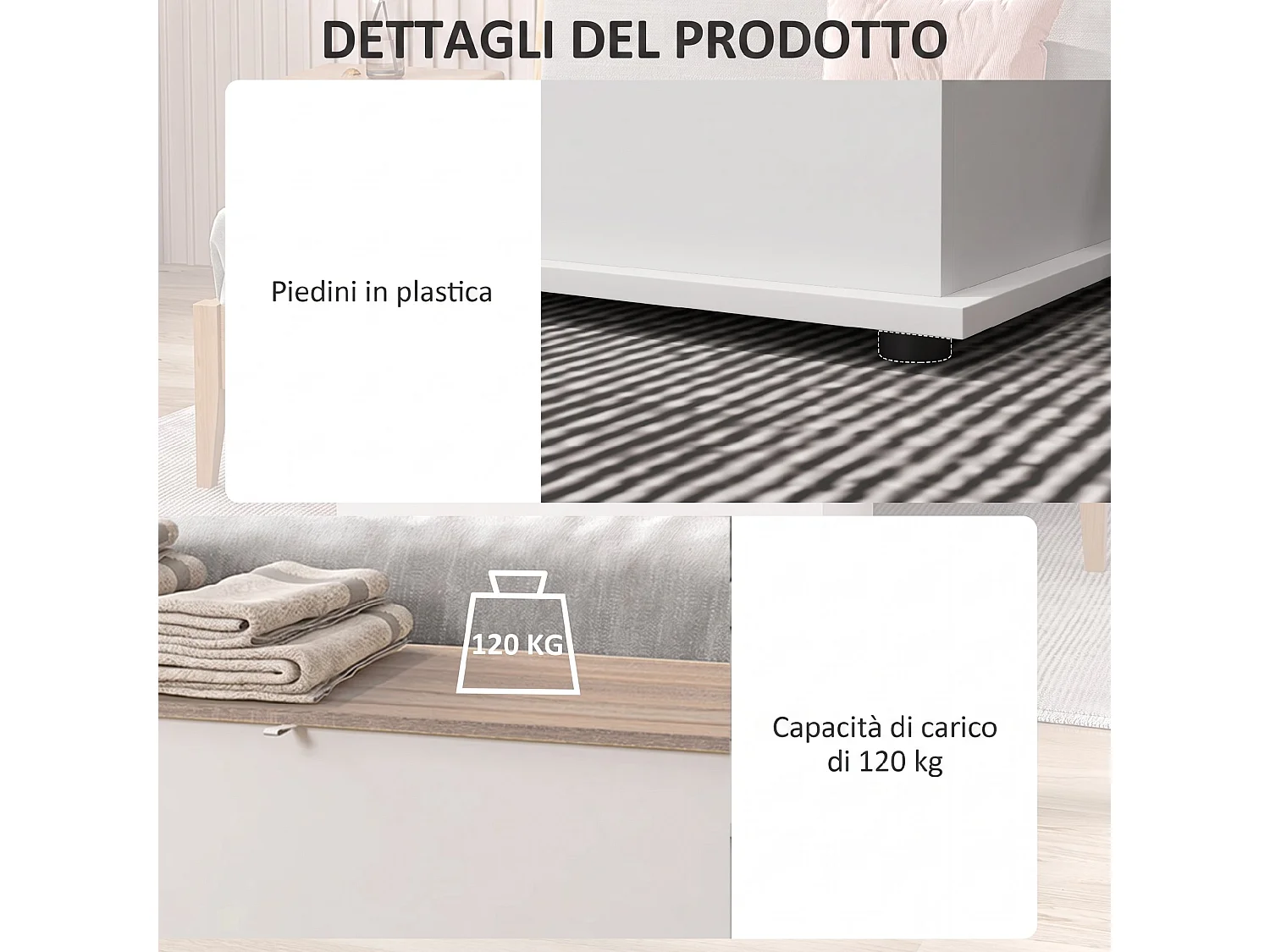 Cassapanca baule con coperchio ribaltabile 100x40x40 cm bianco