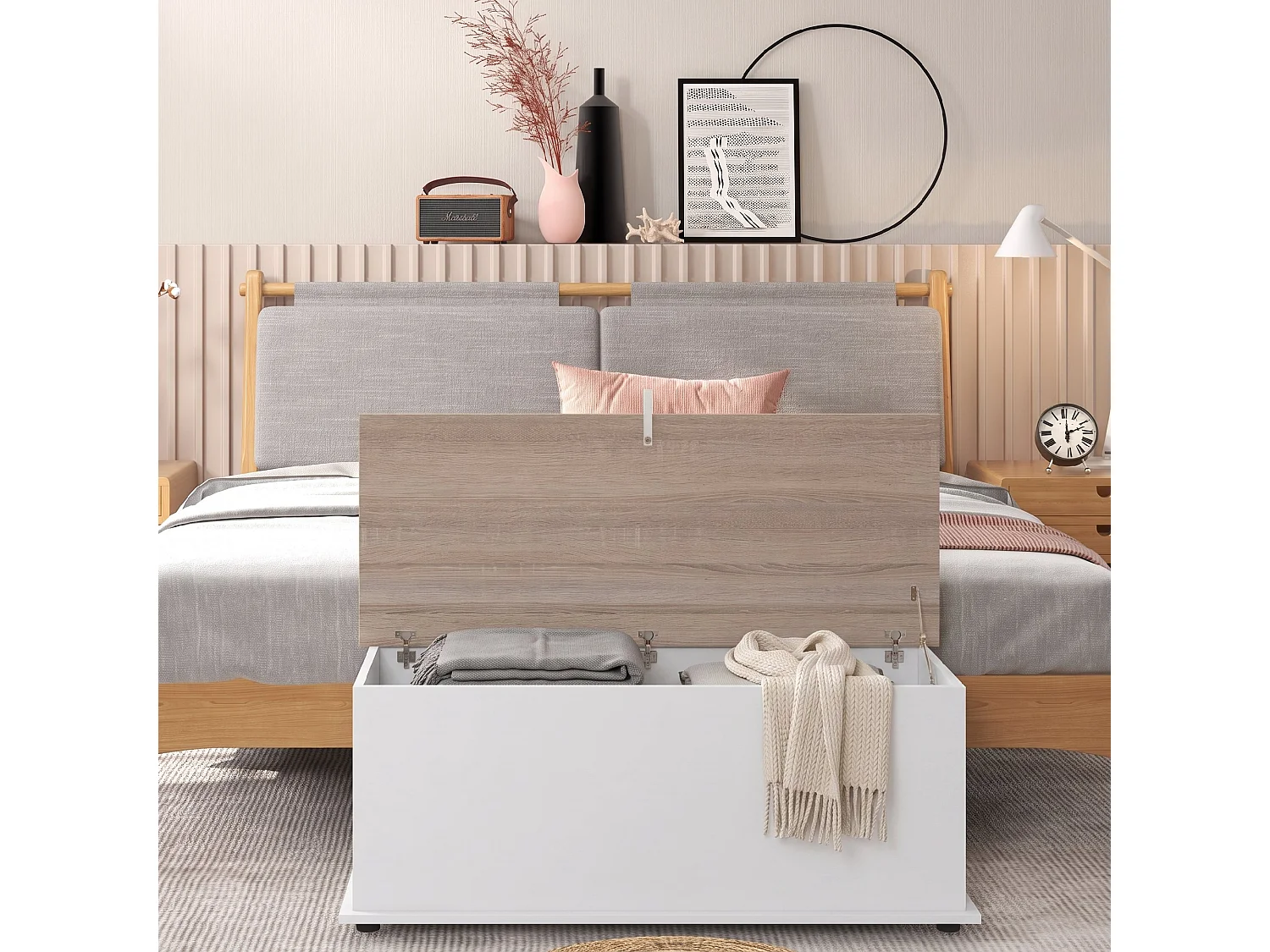 Cassapanca baule con coperchio ribaltabile 100x40x40 cm bianco