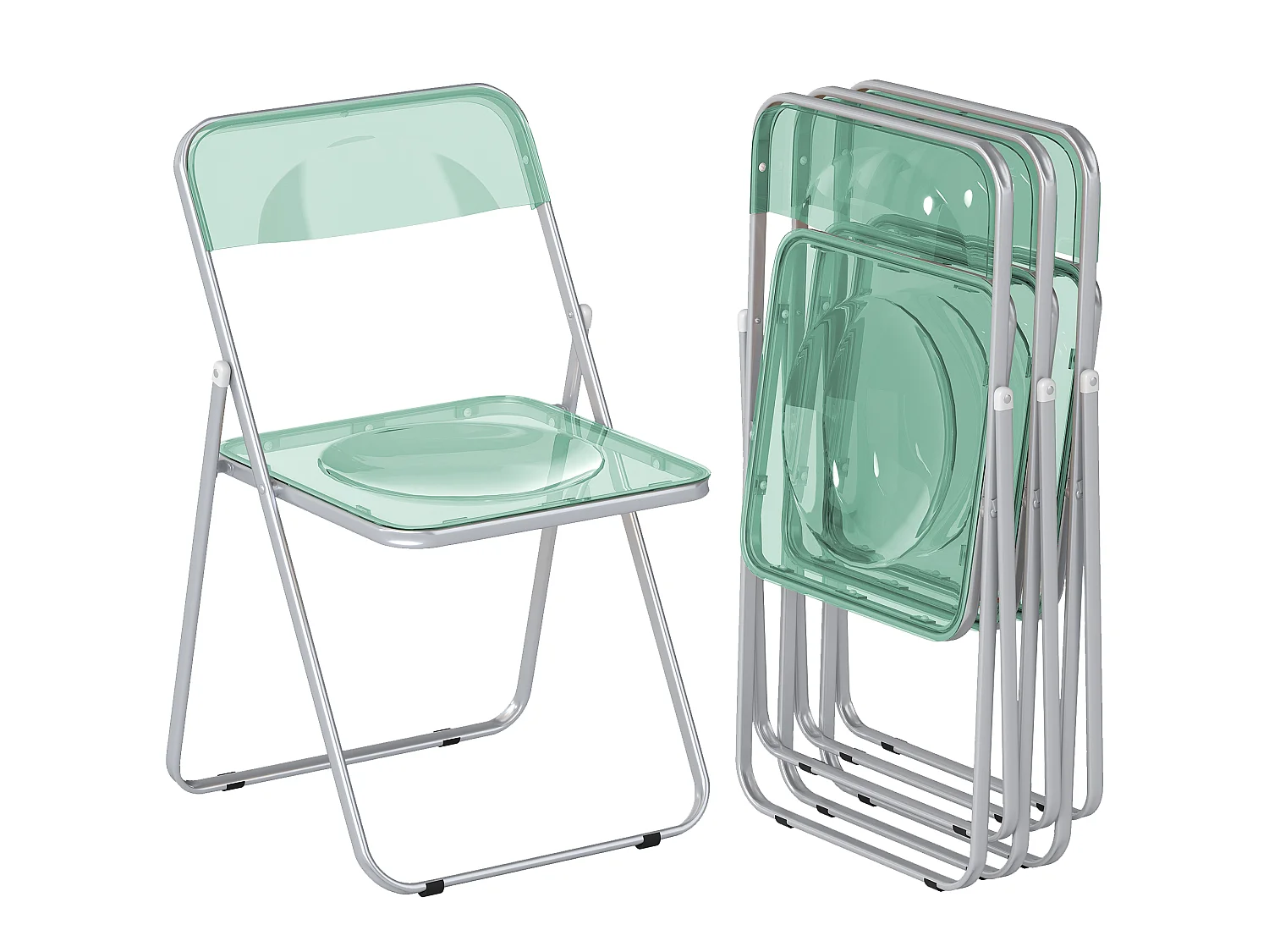 Set da 4 sedie pieghevoli in acrilico trasparenti, verde