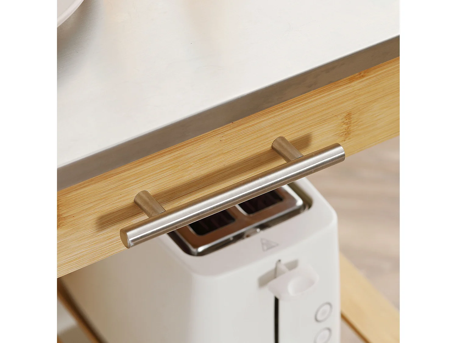 Carrello da cucina in bambù con cassetto e mensole a doghe, naturale