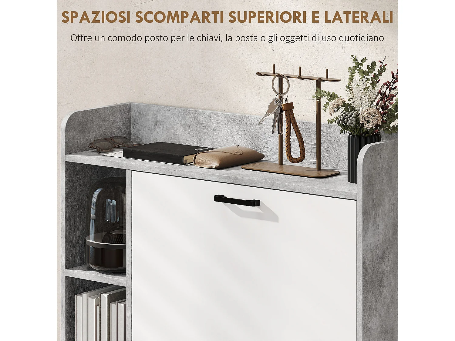 Scarpiera slim con 2 cassetti e 3 vani aperti per 15 scarpe grigio