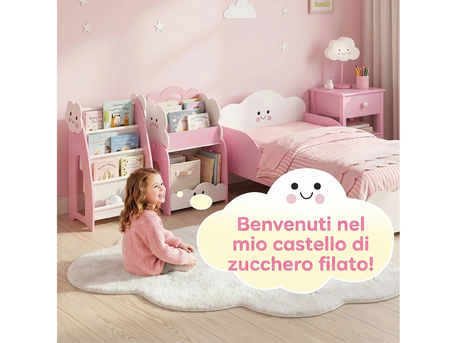 Mobile per bambini con spazi portaoggetti 85.5x32x72 cm rosa e bianco