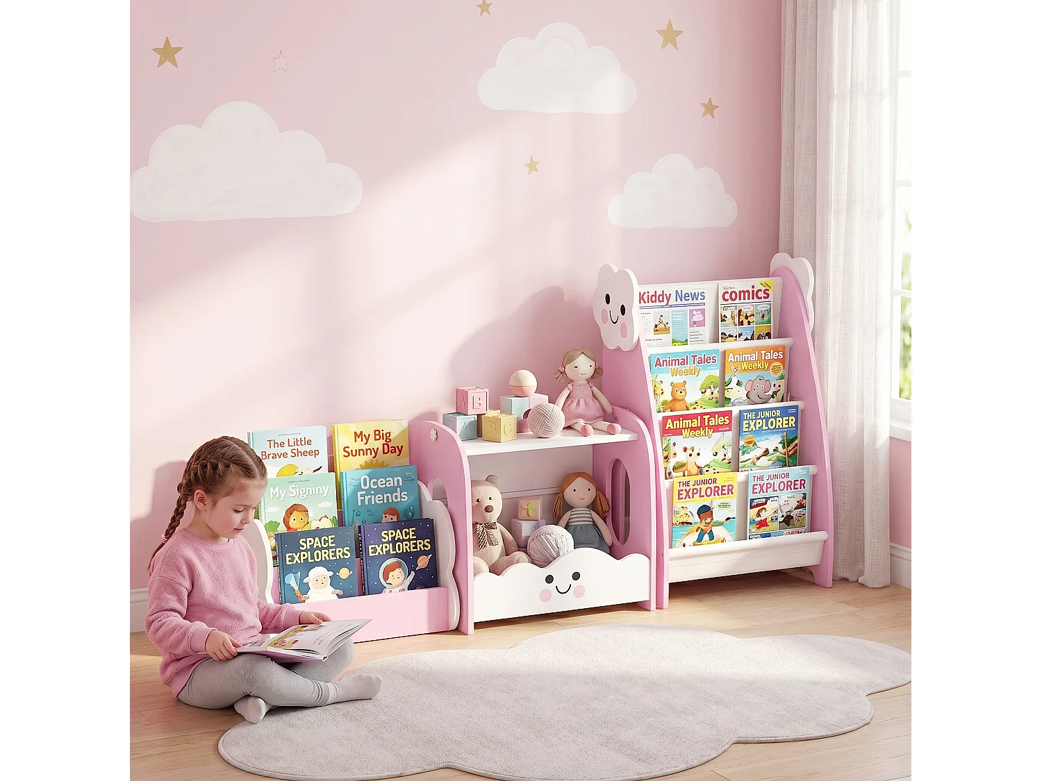 Mobile per bambini con spazi portaoggetti 85.5x32x72 cm rosa e bianco