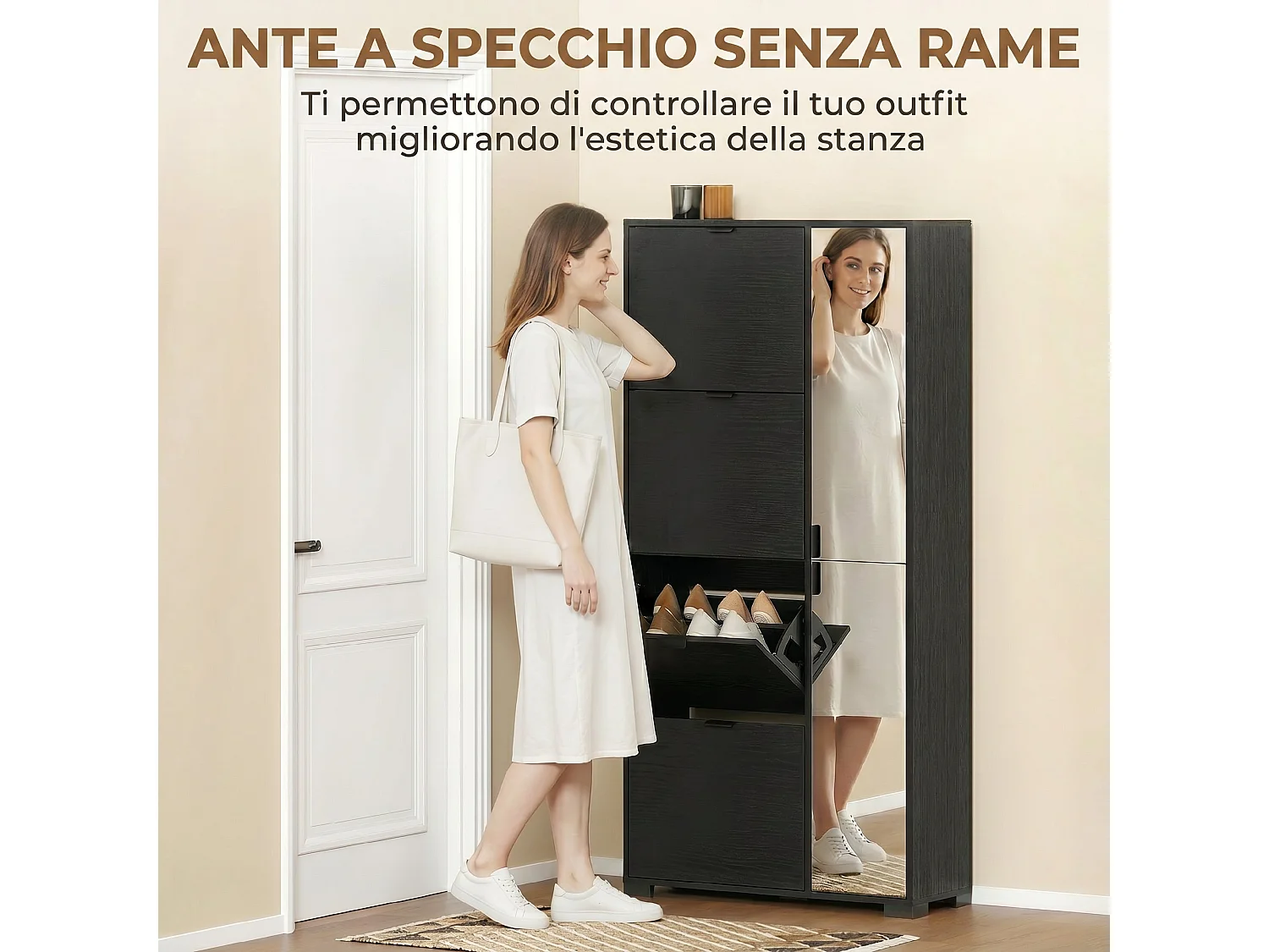 Scarpiera con 4 cassetti a ribalta in legno nero