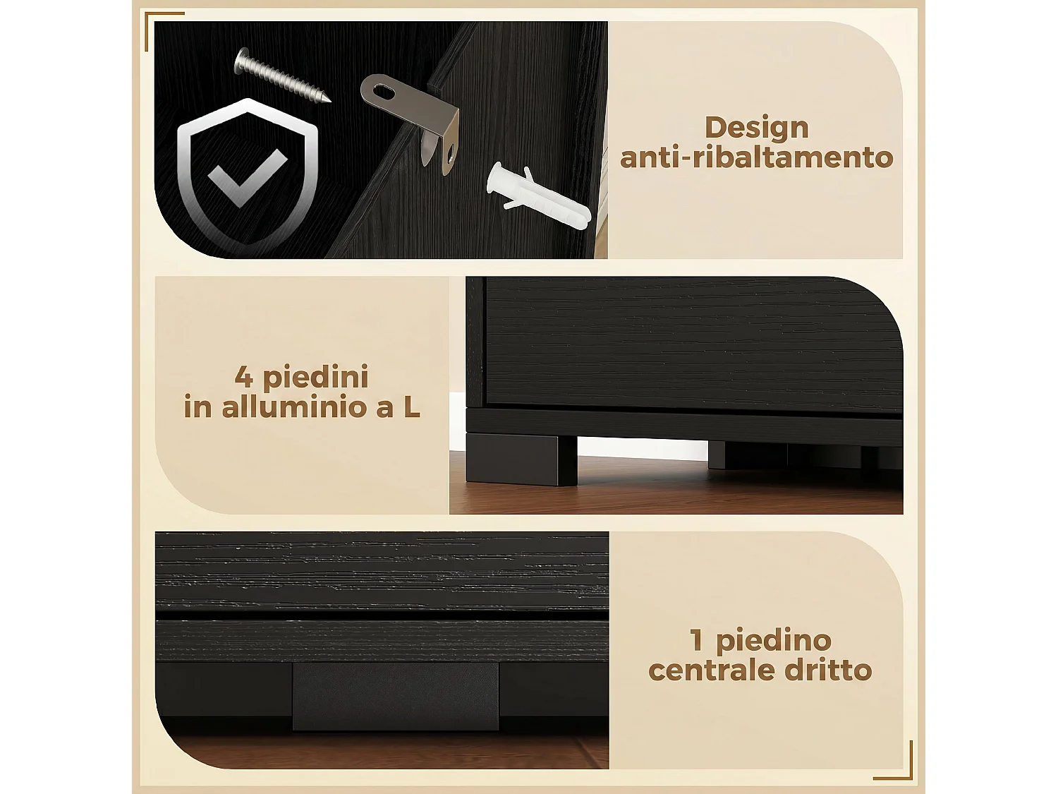 Scarpiera con 4 cassetti a ribalta in legno nero