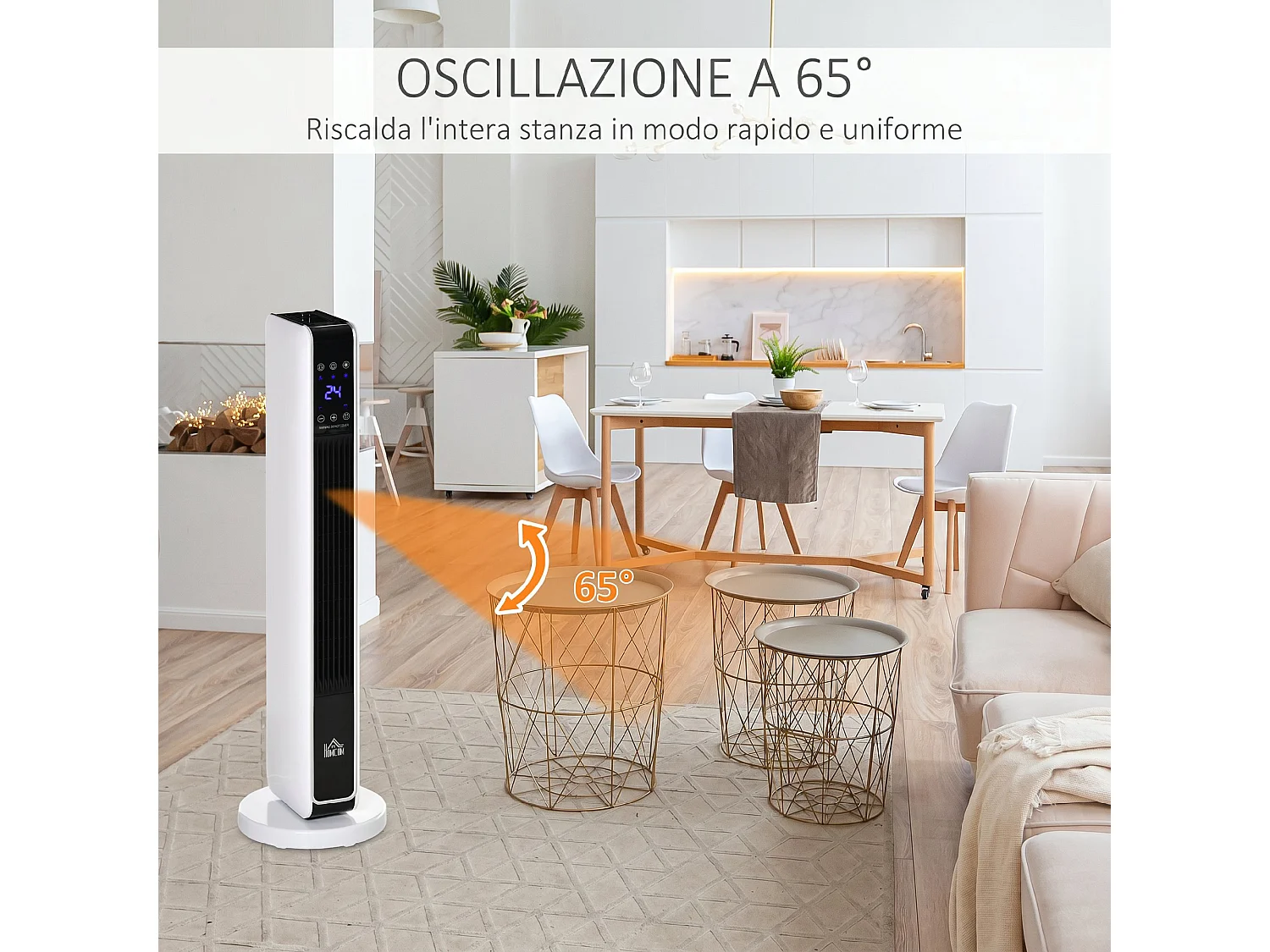 Riscaldatore elettrica ceramico 2200w con telecomando e timer bianco