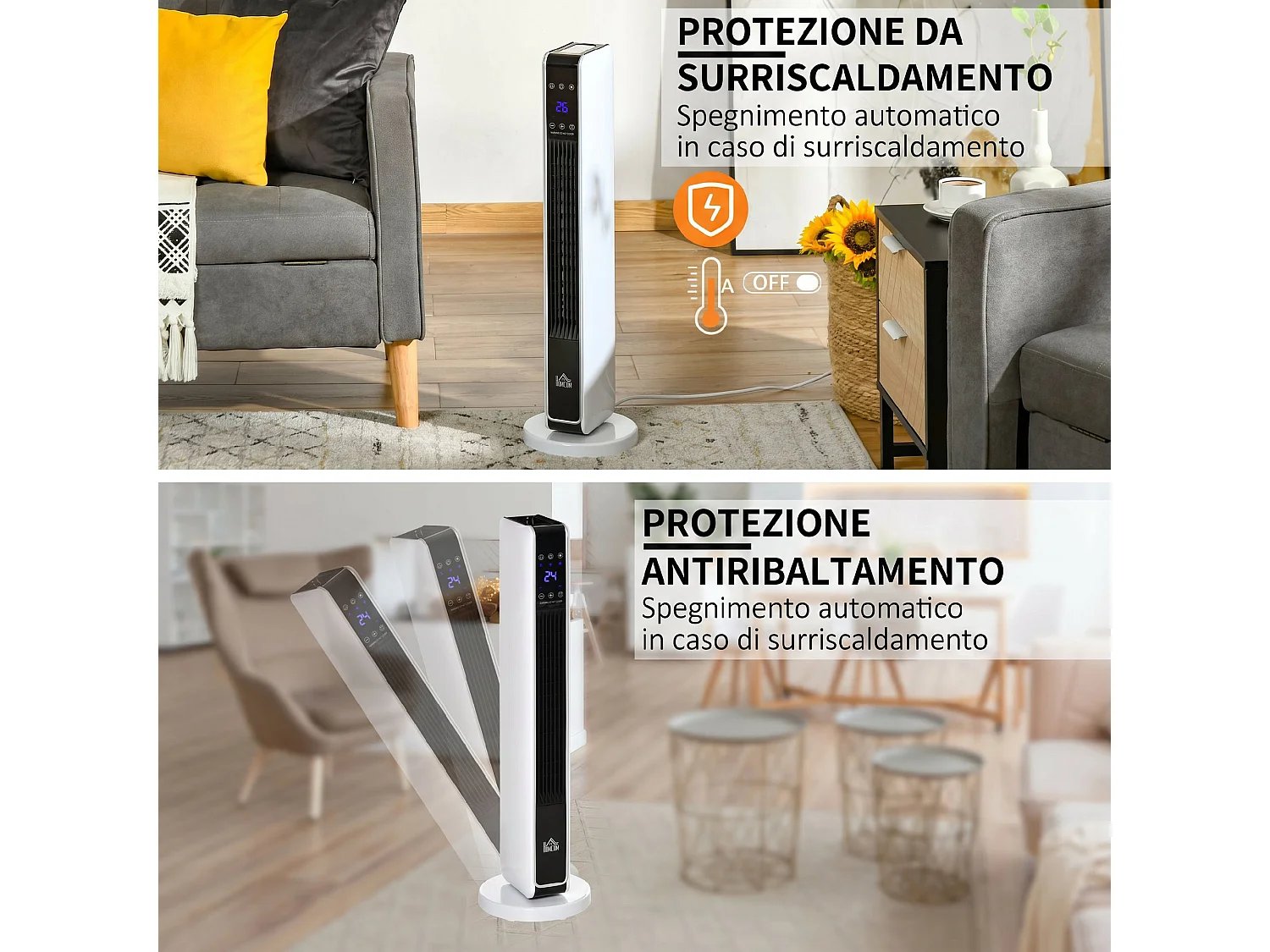 Riscaldatore elettrica ceramico 2200w con telecomando e timer bianco
